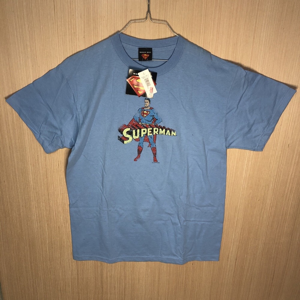 Vtg Y2k Superman Character Carolina Blue T Shirt Large With Tags DC Comics USA